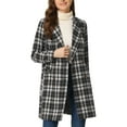thumbnail image 1 of INSPIRE CHIC Women's Plaid Notched Lapel Long Sleeves Double Breasted Coat L Black, 1 of 6
