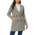 thumbnail image 1 of INSPIRE CHIC Women's Plaid Notched Lapel Long Sleeves Double Breasted Coat XL Beige, 1 of 7