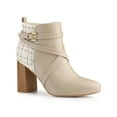 thumbnail image 1 of BLISSFUL STEP Women's Plaid Pointed Toe Crisscross Strap Block Heels Ankle Boots, 1 of 7