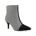 thumbnail image 1 of BLISSFUL STEP Women's Ankle Boots Pointed Toe Stiletto Heels Houndstooth Plaid Zip-Up Boots Black Houndstooth 7, 1 of 7