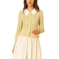 thumbnail image 1 of INSPIRE CHIC Women's Plaid Print Tops Button Front Contrast Peter Pan Collar Blouse Top L Yellow, 1 of 6