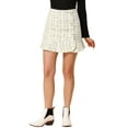 thumbnail image 1 of INSPIRE CHIC Women's Plaid Ruffle Hem Button Decor Tweed Mini Skirts XS White, 1 of 7