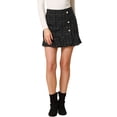 thumbnail image 1 of INSPIRE CHIC Women's Plaid Ruffle Hem Button Decor Tweed Mini Skirts S Black, 1 of 6