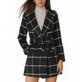 thumbnail image 1 of INSPIRE CHIC Women's Plaid Shawl Collar Belted Wrap Winter Coat M Black, 1 of 8