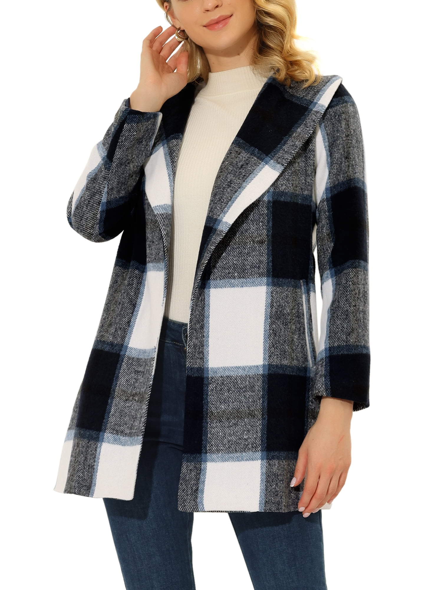 Allegra K Women's Plaid Shawl Collar Belted Wrap Winter Coat