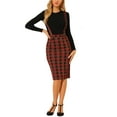 thumbnail image 1 of INSPIRE CHIC Women's Halloween Costume Plaid Shiny High Waist Pencil Midi Suspender Skirt Red L, 1 of 6