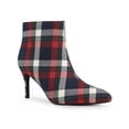 thumbnail image 1 of BLISSFUL STEP Women's Ankle Boots Plaid Stiletto Heel Pointy Toe Side Zipper Dress Boots Blue White 9, 1 of 7