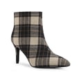 thumbnail image 1 of BLISSFUL STEP Women's Ankle Boots Plaid Stiletto Heel Pointy Toe Side Zipper Dress Boots Brown 7.5, 1 of 7