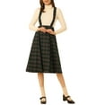 thumbnail image 1 of INSPIRE CHIC Women's Tartan Plaid Suspender Skirt Vintage High Waist A-Line Midi Overall Dress S Dark Green, 1 of 6