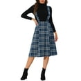 thumbnail image 1 of INSPIRE CHIC Women's Tartan Plaid Suspender Skirt Vintage High Waist A-Line Midi Overall Dress XL Dark Blue, 1 of 6