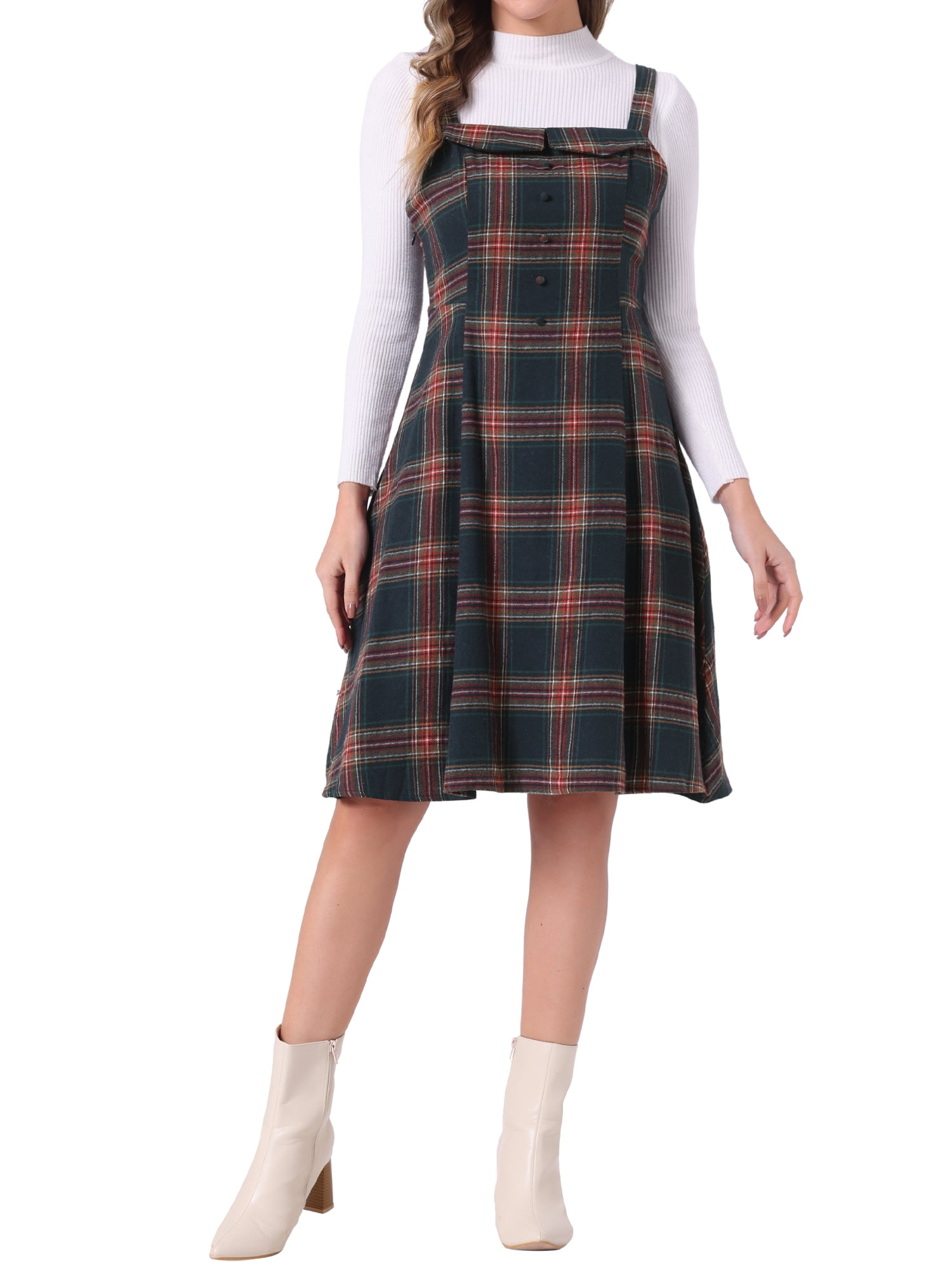 ae it knit plaid pleated pinafore dress AE Plaid Babydoll Mini Dress