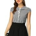 thumbnail image 1 of INSPIRE CHIC Plaid Tops for Women's Tie Neck Peter Pan Collar Shirt Black XS, 1 of 6