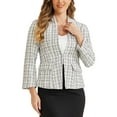 thumbnail image 1 of INSPIRE CHIC Women's Plaid Tweed Blazer Long Sleeve Open Front Work Office Jackets S White, 1 of 6