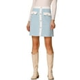 thumbnail image 1 of INSPIRE CHIC Women's Plaid Tweed Skirt Contrast Color Button Decor High Waist Mini Skirt L Light Blue, 1 of 6