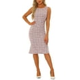 thumbnail image 1 of INSPIRE CHIC Women's Boat Neck Tweed Sleeveless Elegant Bodycon Dresses Pink XS, 1 of 6