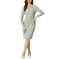 thumbnail image 1 of INSPIRE CHIC Women's Plaid Dress Square Neck 3/4 Sleeve Bodycon Midi Work Dress XS Green, 1 of 6