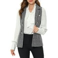 thumbnail image 1 of INSPIRE CHIC Women's Plaid Tweed Lapel Open Front Sleeveless Blazer Vest Jacket with Pocket XS Black, 1 of 7