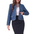thumbnail image 1 of INSPIRE CHIC Women's Plaid Tweed Open Front Office Short Blazer S Blue, 1 of 6