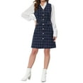 thumbnail image 1 of INSPIRE CHIC Women's Dress Plaid Tweed V Neck Sleeveless Single Breasted Pockets Dress S Dark blue, 1 of 7