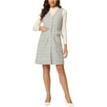 thumbnail image 1 of INSPIRE CHIC Women's Dress Plaid Tweed V Neck Sleeveless Single Breasted Pockets Dress S White, 1 of 6