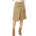 thumbnail image 1 of Allegra K Women's Plaid Vintage Faux Wrap Buttons Midi High Waist Skirt, 1 of 6
