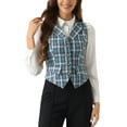 thumbnail image 1 of INSPIRE CHIC Women's Waistcoat Notched Lapel V Neck Single Breasted Vintage Plaid Vest L Dusty Blue, 1 of 6
