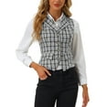 thumbnail image 1 of INSPIRE CHIC Women's Waistcoat Notched Lapel V Neck Single Breasted Vintage Plaid Vest XS Black, 1 of 6