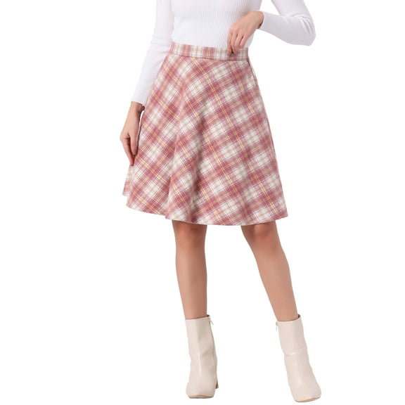 INSPIRE CHIC Women's Skirt Elastic Waist Knee Length Worsted A Line Skirt L Pink Beige