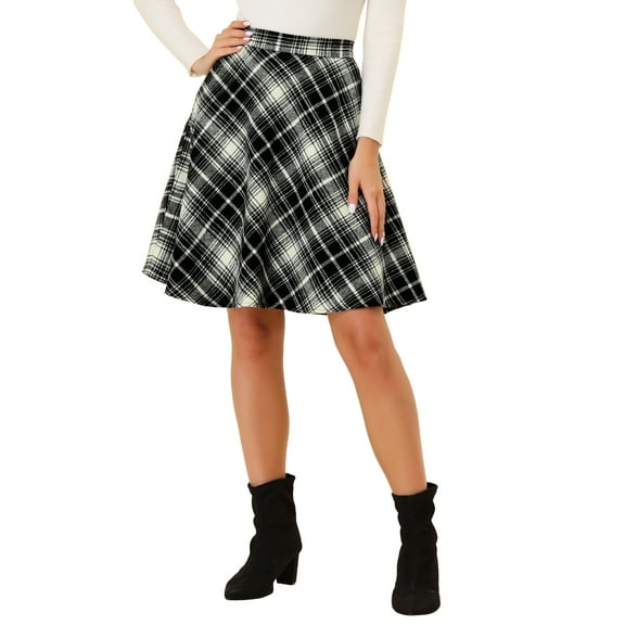 INSPIRE CHIC Women's Skirt Elastic Waist Knee Length Worsted A Line Skirt M Black