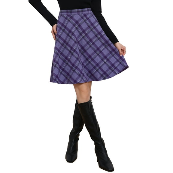 INSPIRE CHIC Women's Skirt Elastic Waist Knee Length Worsted A Line Skirt S Dark Purple