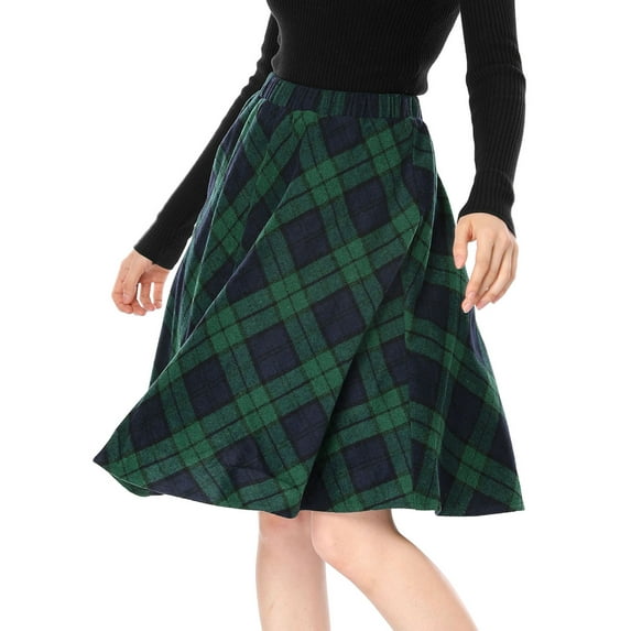 INSPIRE CHIC Women's Skirt Elastic Waist Knee Length Worsted A Line Skirt XL Green