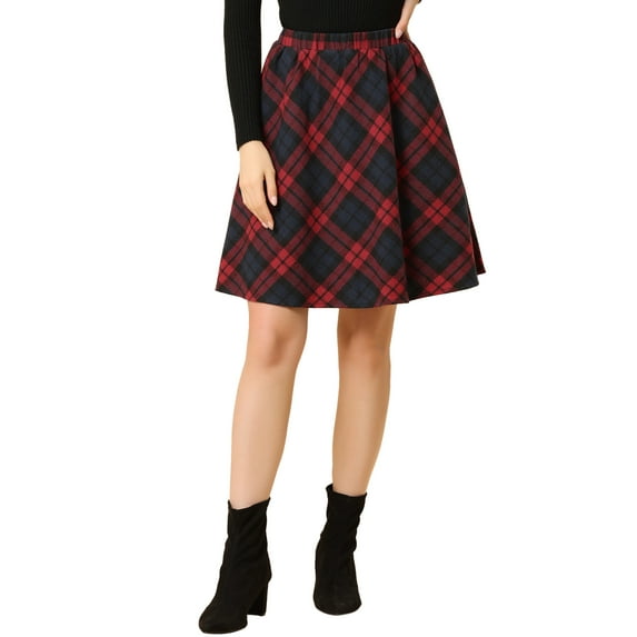 INSPIRE CHIC Women's Skirt Elastic Waist Knee Length Worsted A Line Skirt XS Red