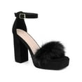 thumbnail image 1 of INSPIRE CHIC Women's Platform Ankle Strap Faux Fur Square Toe Chunky Heels Sandals Black 6, 1 of 8