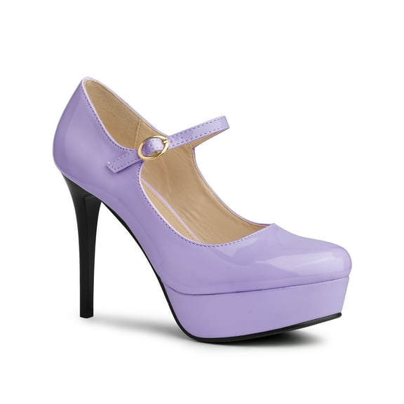 BLISSFUL STEP Women's Platform Ankle Strap Stiletto High Heel Pumps Purple 9