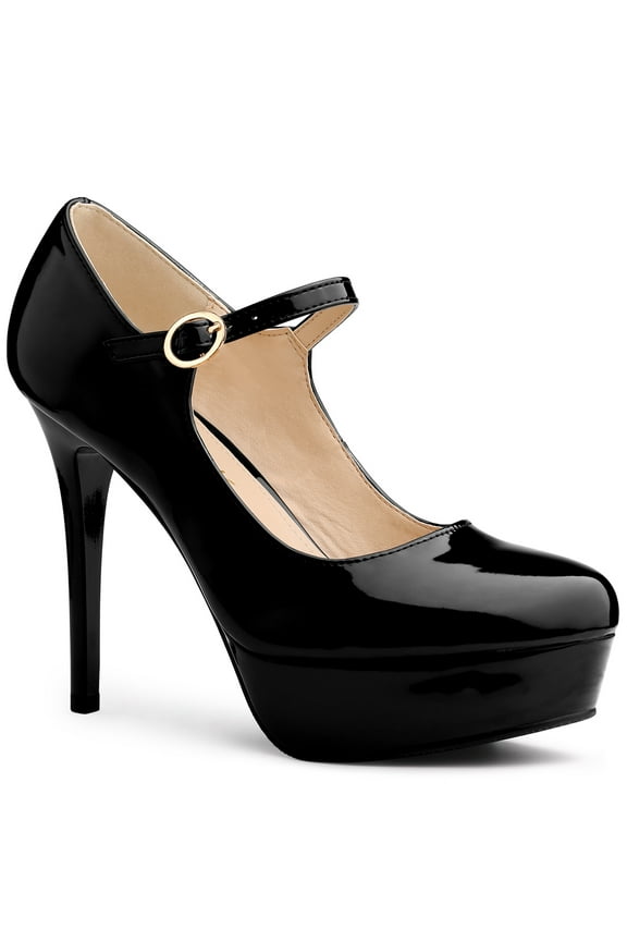 Women's Platform Ankle Strap Stiletto High Heel Pumps Black 9