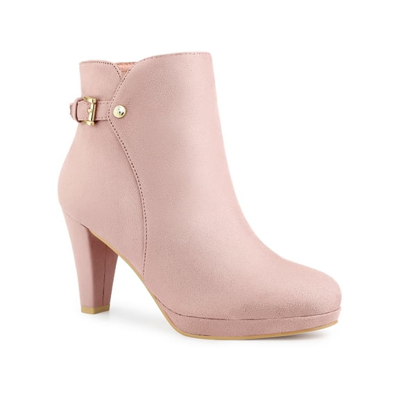 BLISSFUL STEP Women's Block Heel Platform Ankle Boots Dust Pink 8
