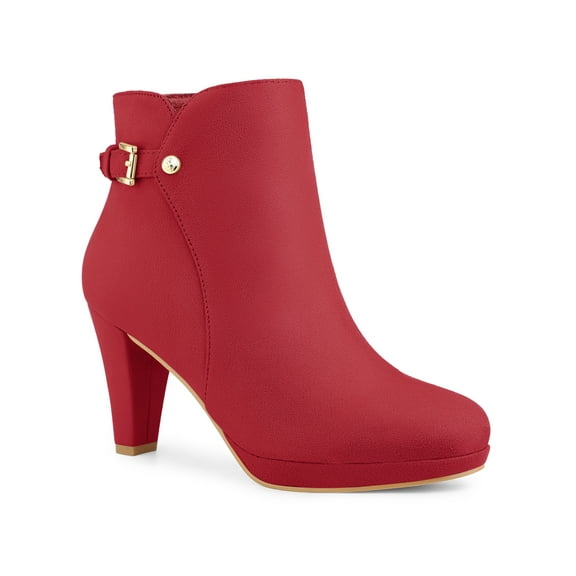 BLISSFUL STEP Women's Block Heel Platform Ankle Boots Red 7.5