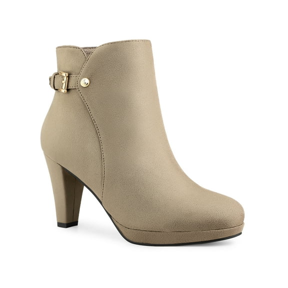 BLISSFUL STEP Women's Block Heel Platform Ankle Boots Nude 6