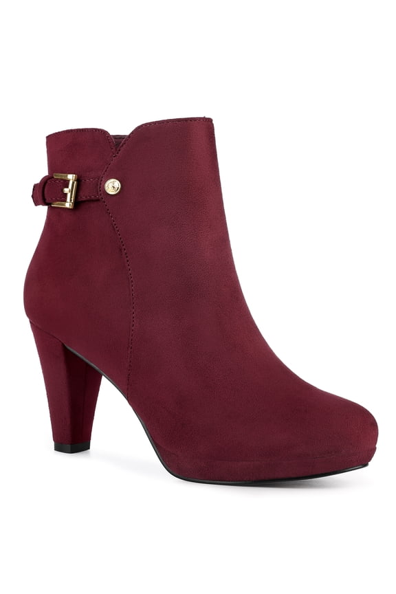 Women's Block Heel Platform Ankle Boots Burgundy 9