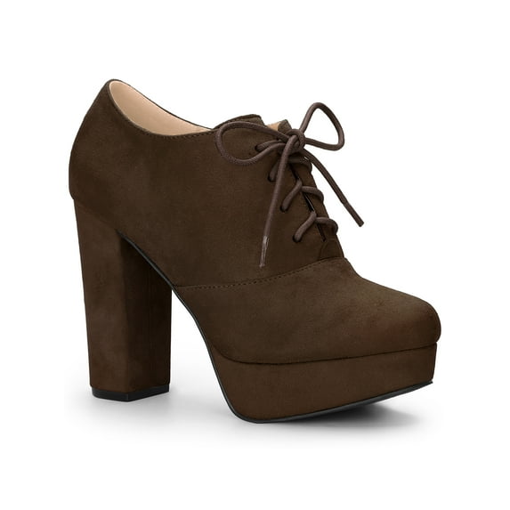 Allegra K Women's Platform Block Heel Lace Up Booties Dark Brown 7