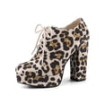 thumbnail image 1 of BLISSFUL STEP Women's Platform Block Heel Lace Up Booties White Leopard (Size 8), 1 of 8