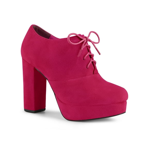 BLISSFUL STEP Women's Platform Block Heel Lace Up Booties Hot Pink 10