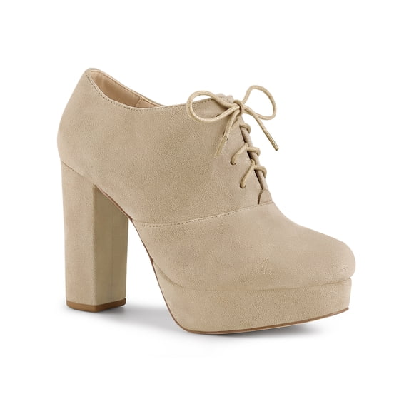BLISSFUL STEP Women's Platform Block Heel Lace Up Booties Khaki 11