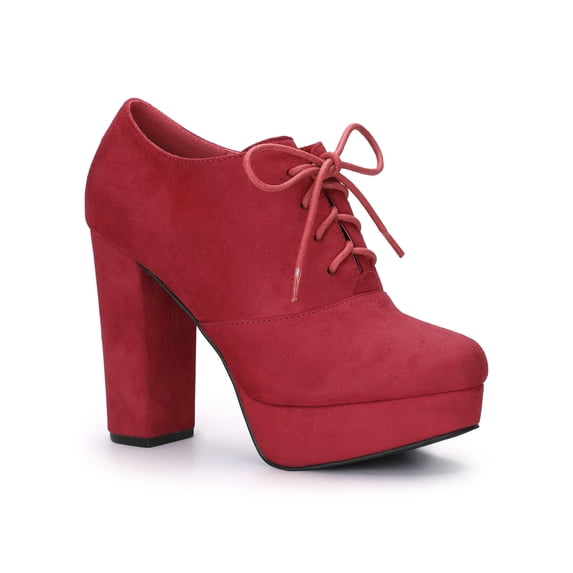 BLISSFUL STEP Women's Platform Block Heel Lace Up Booties Red (Size 11)