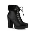 thumbnail image 1 of BLISSFUL STEP Women's Platform Block Heel Lace Up Foldable Ankle Boots Black 6, 1 of 7