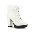 thumbnail image 1 of BLISSFUL STEP Women's Platform Block Heel Lace Up Foldable Ankle Boots White 8, 1 of 7