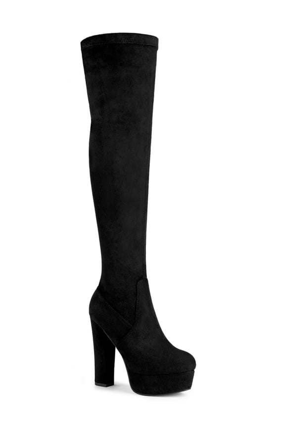 Women's Boot Platform Block Heel Over Knee Boots Black 8.5