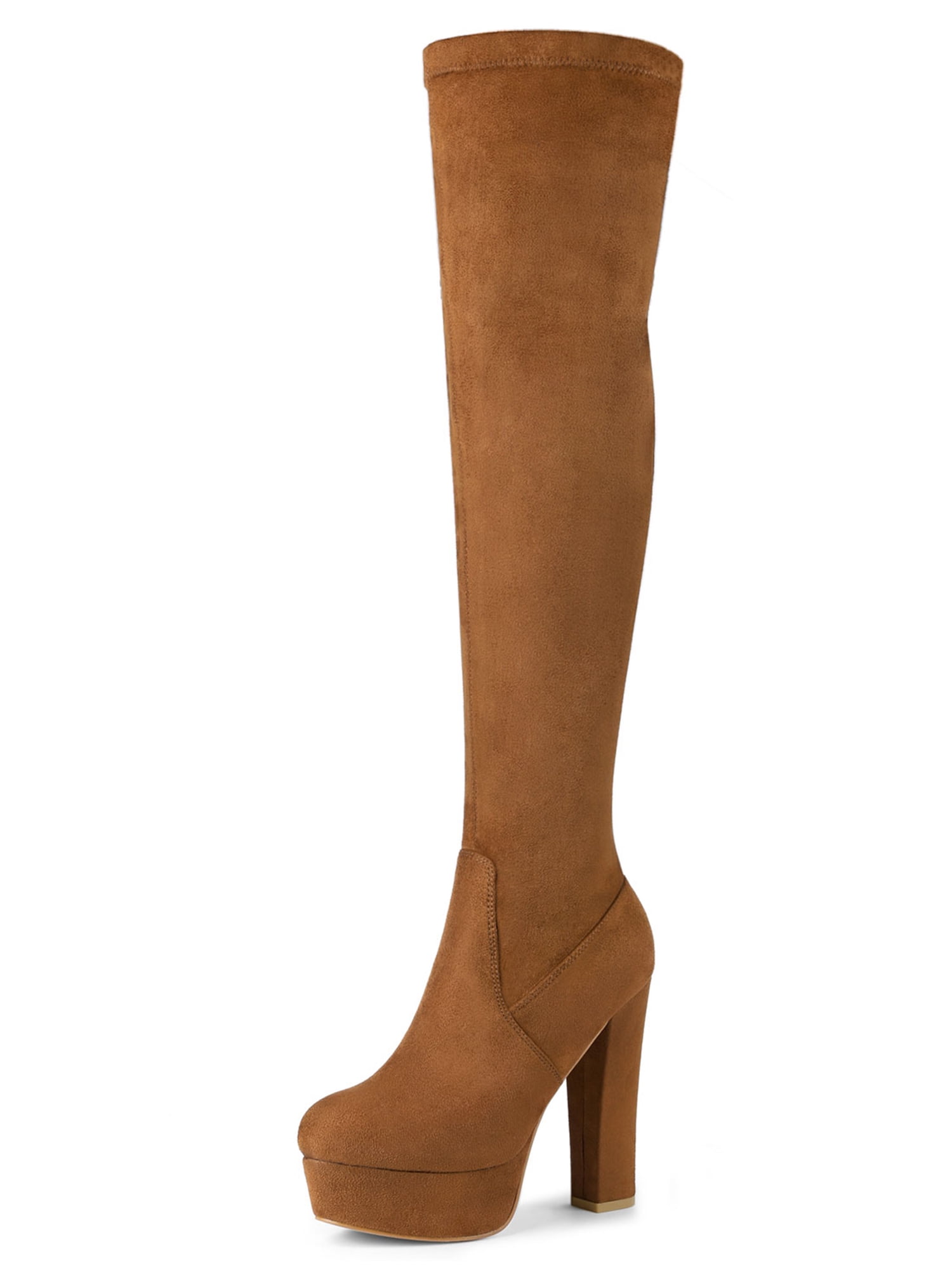 Allegra K Women's Over-The-Knee Boots - Burgundy Faux Suede, Block Heel & Platform, Size 8.5 M US - View #3