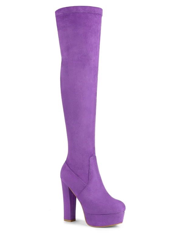 Women's Boot Platform Block Heel Over Knee Boots Purple 7.5