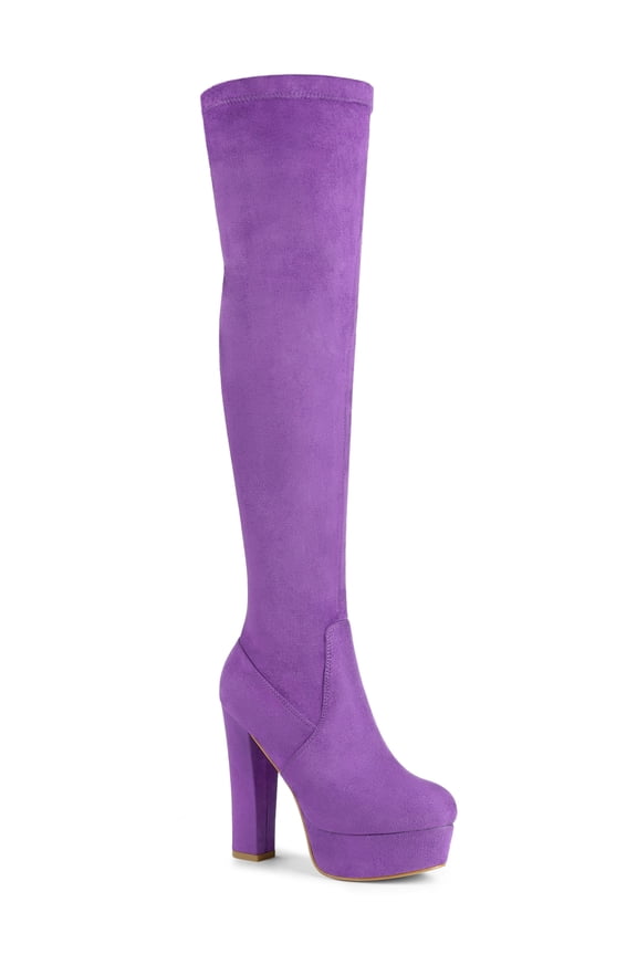 Women's Boot Platform Block Heel Over Knee Boots Purple 9